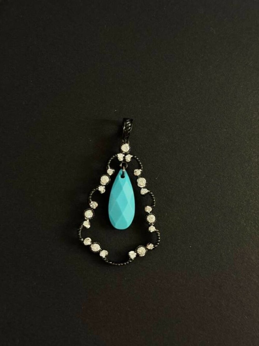 Turquoise Enhancer Pendant Necklace Boho Hematite Crystal Accent Jewelry